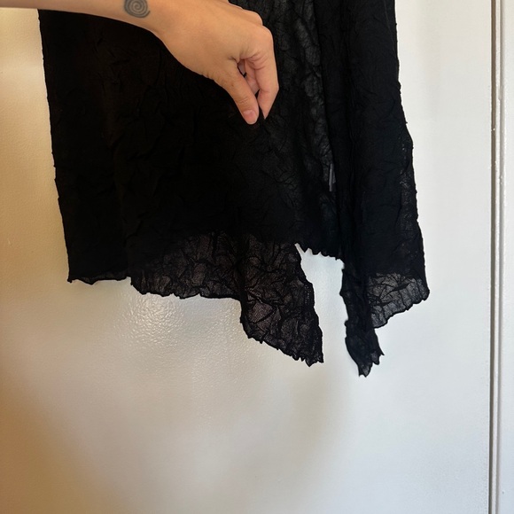 Eileen Fisher Black Crinkled Sheer Short Sleeve Open Cardigan Size S lightweight - Picture 6 of 10